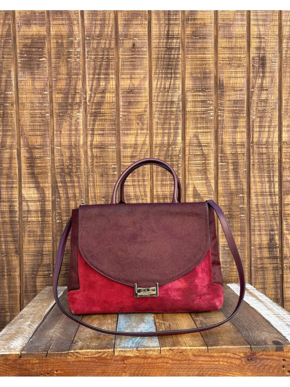 Kate Spade Red Plum Bordeaux Mira Street Keran Calf Hair Leather Purse